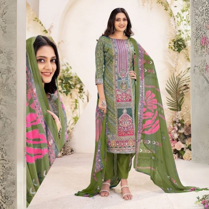 Green Pure Jaam Digital Foil Suit with Aari & Mirror Work