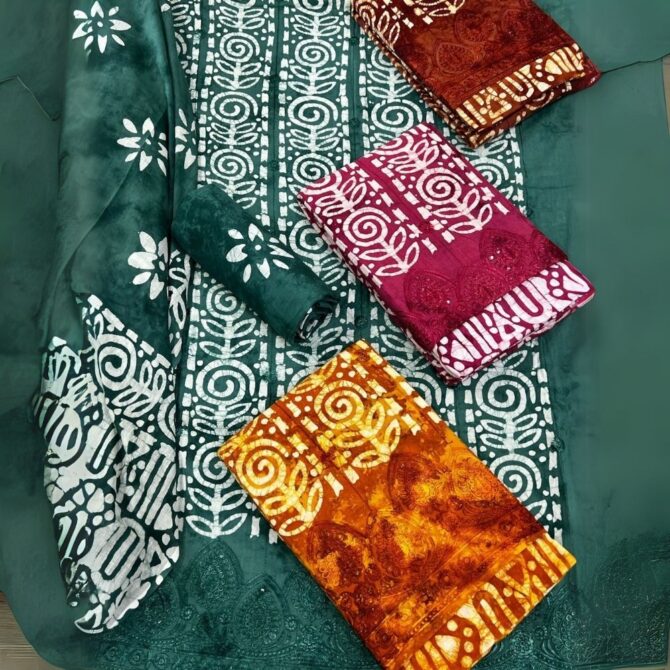 Embroidered Jam Satin Suit with Foil Print & Bemberg Dupatta - Image 4