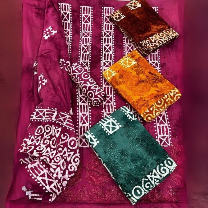 Embroidered Jam Satin Suit with Foil Print & Bemberg Dupatta - Image 3